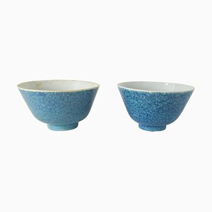 Antike chinesische Schalen mit blauer Glasur aus Rotkehlchen, 2