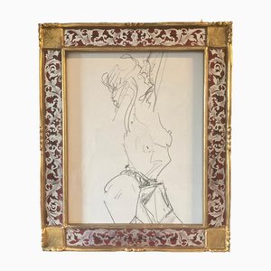 Abstract Female Nude, 1960s, Charcoal on Paper, Framed