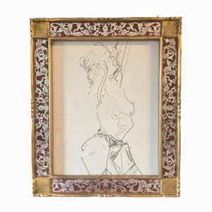 Nudo femminile astratto, anni '60, carboncino su carta, con cornice