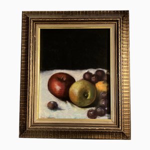 Still Life with Fruit on Cloth, 1970s, Painting on Canvas, Framed