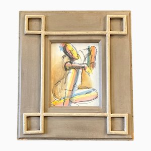 Male Figure, 1970s, Watercolor on Paper, Framed