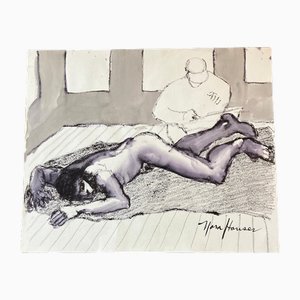Desnudo reclinado, años 70, Acuarela sobre papel