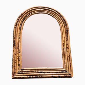 Specchio piccolo ad arco in bambù, anni '70
