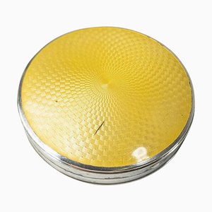 American Sterling Silver and Yellow Guilloche Enamel Compact