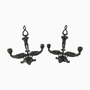 Antique Renaissance Revival Bronze Candlesticks, Set of 2