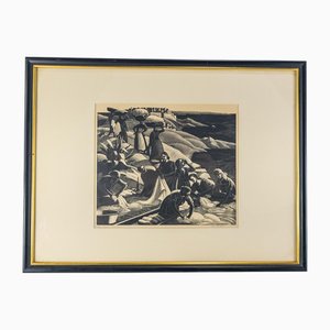Clare Leighton, Corsican Washerwomen, Woodblock Print, Framed