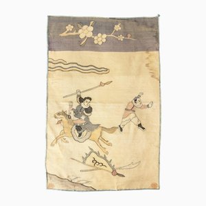 Panel de Kesi Kosu bordado en seda chino del siglo XIX con guerreros