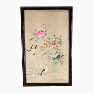 Panneau en Tissu à Broderie Chinoiserie Antique, Chine