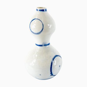 Antike japanische Chinoiserie Vase mit Doppelkürbis in Blau und Weiß
