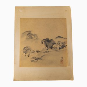 Chinesischer oder japanischer Künstler, Landschaft, 1800er, Aquarell auf Papier