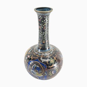 Antike japanische Cloisonne Emaille Vase mit Drachen und Phönix