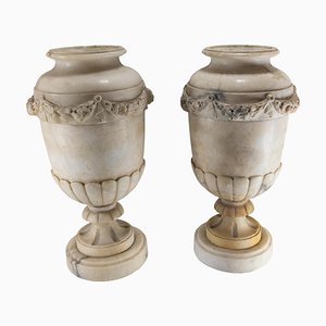 Antique Grand Tour Neoclassical Alabaster Garden Urns, Set of 2
