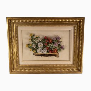 Mid-Century Chinoiserie Porcelain Wall Plaque with Chrysanthemum Flowers