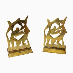 20th Century Gilt Bronze Bookends with Boxers Boxing in the style of Wiener Werkstätte, Set of 2