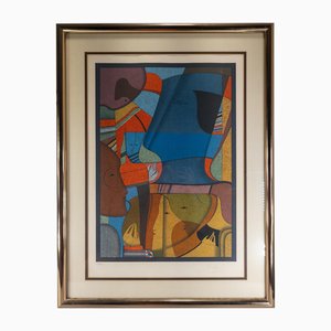 Mihail Chemiakin, kubistische Komposition, 20. Jh., Lithographie auf Papier, gerahmt