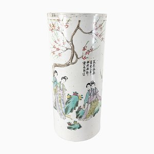 Mid 20th Century Chinese Republic Style Chinoiserie Cylindrical Vase