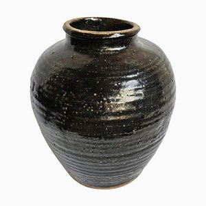 Vintage Black Village Ceramic Pot