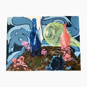 Abstraktes Stillleben mit Flaschen, 1980er, Malerei auf Papier