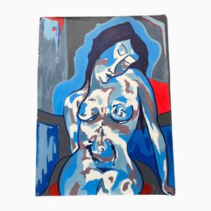 After Modigliani, Abstrakter weiblicher Akt, 1990er, Farbe auf Papier