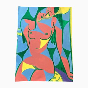 After Modigliani, Nu Féminin Abstrait, 1990s, Peinture sur Papier