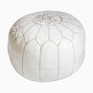 White Leather Ottoman or Pouf