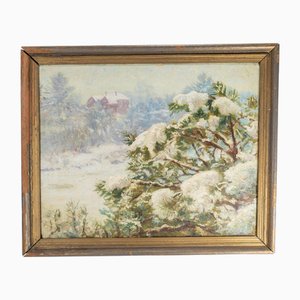 Escena de invierno estadounidense, década de 1800-1900, óleo sobre lienzo