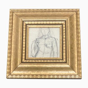 Nudo femminile astratto, Disegno a matita, anni '70, Con cornice