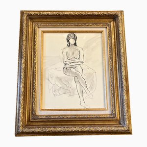 Desnudo de mujer, años 70, Tinta sobre papel, Enmarcado