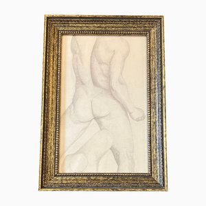 Etude de Nu Masculin, 20ème Siècle, Fusain sur Papier, Encadré