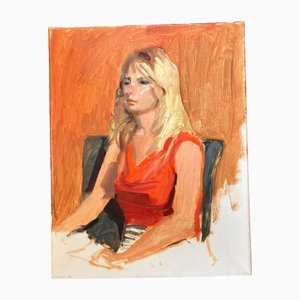 Retrato femenino expresionista, años 80, pintura sobre lienzo
