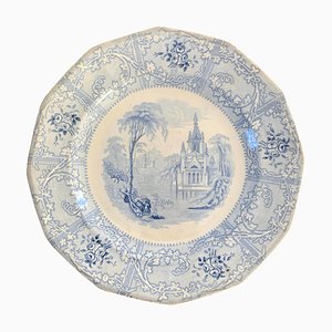 Blau-weißer Eisenstein Teller aus Transferware, frühes 19. Jh.