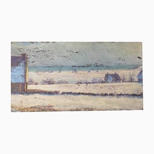 Paysage d'Hiver et Paysage de Lac, années 1800, Peinture Recto-Verso sur Panneau
