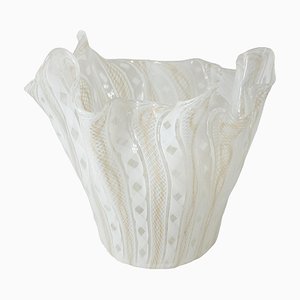 Mid-Century Italian Murano Art Glass Latticinio Handkerchief Vase