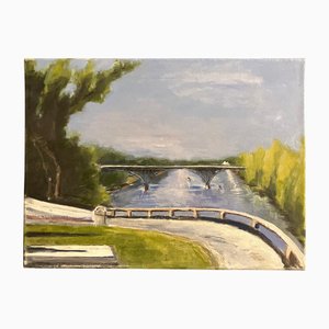 Paisaje de río, años 90, Pintura sobre lienzo
