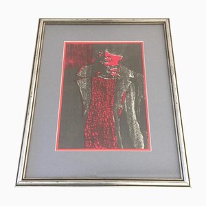 Hombre de rojo y gris, años 70, Litografía y acero sobre papel, enmarcado