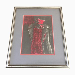 Mann in Rot und Grau, 1970er, Lithographie und Stahl auf Papier, Gerahmt