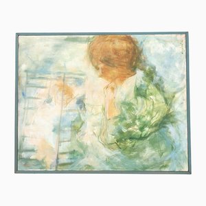 Retrato abstracto de mujer y niño, años 70, pintura sobre lienzo