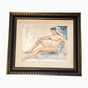 Desnudo de mujer, años 60, acuarela sobre papel, enmarcado