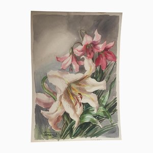 Floral Lillies, 1950s, Watercolor on Cardboard