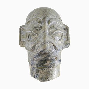 20th Century Chinese Carved Soapstone Head Figure in the style of Sanxingdui