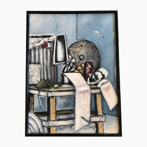 Gato y ratón, años 90, Pintura sobre lienzo