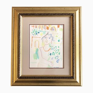 Female Portrait, 1970s, Artwork on Paper, Framed