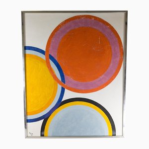 Cuadro abstracto geométrico moderno Mid-Century con círculos, 1970