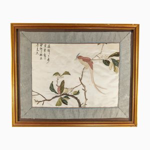 20th Century Chinese Silk Embroidered Panel of Bird of Paradise