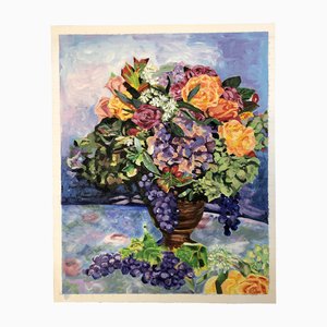 Bodegón floral impresionista, años 80, Pintura sobre lienzo