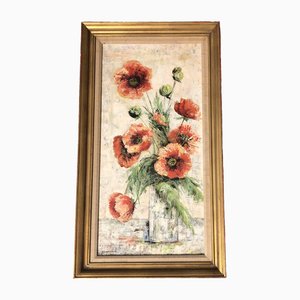 Still Life with Poppies, 1970s, Painting on Canvas, Framed