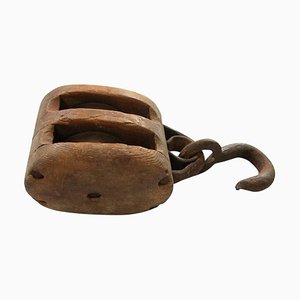 Antique Wood and Iron Pulley