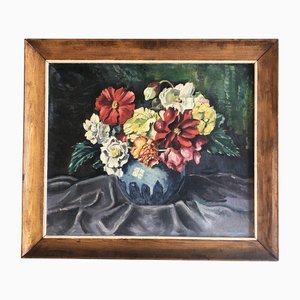 Giacona, Nature Morte Moderniste avec Fleurs, 20ème Siècle, Peinture sur Toile, Encadrée