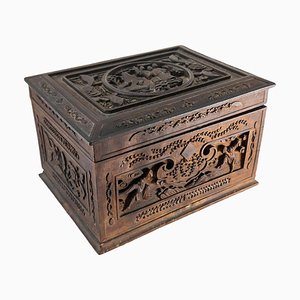 20th Century Chinese Export Chinoiserie Relief Carved Boxwood Tea Caddy Box