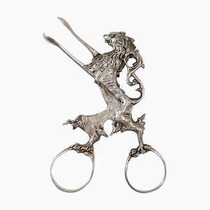 19th Century South German 800 Silver Sugar Tongs with Lion Rampant